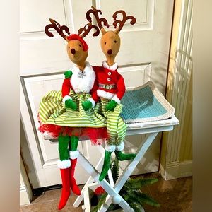 Mr and Ms Reindeer adorable with lots of detail  poseable arms and legs like new